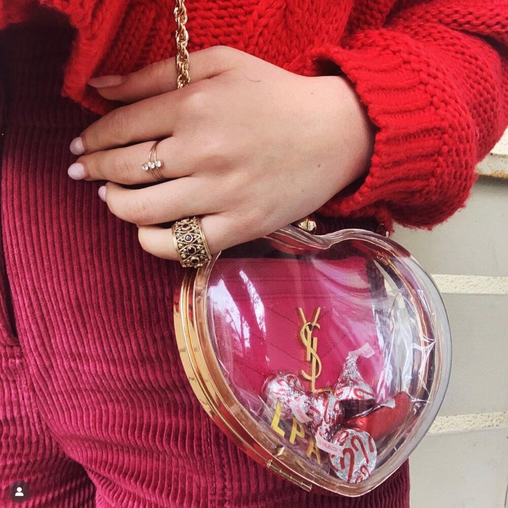 LPA Clear Heart Purse with Gold Chain Strap